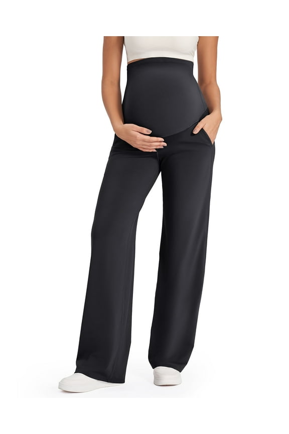 Maternity Pants Over The Belly Yoga Dress Work Pregnancy Pants Stretchy Lounge Wide Leg Trousers with Pockets