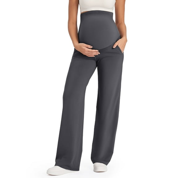 G4Free Maternity Pants Over The Belly Yoga Dress Work Pregnancy Pants Stretchy Lounge Wide Leg Trousers with Pockets