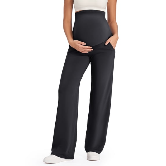 G4Free Maternity Pants Over The Belly Yoga Dress Work Pregnancy Pants Stretchy Lounge Wide Leg Trousers with Pockets
