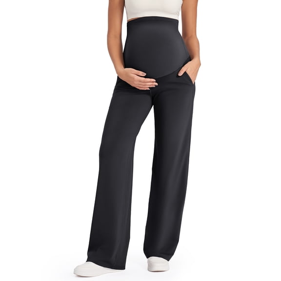 G4Free Maternity Pants Over The Belly Yoga Dress Work Pregnancy Pants Stretchy Lounge Wide Leg Trousers with Pockets