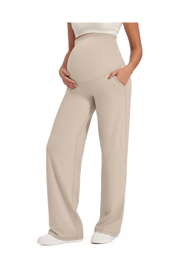 Maternity Pants Over The Belly Yoga Dress Work Pregnancy Pants Stretchy Lounge Wide Leg Trousers with Pockets