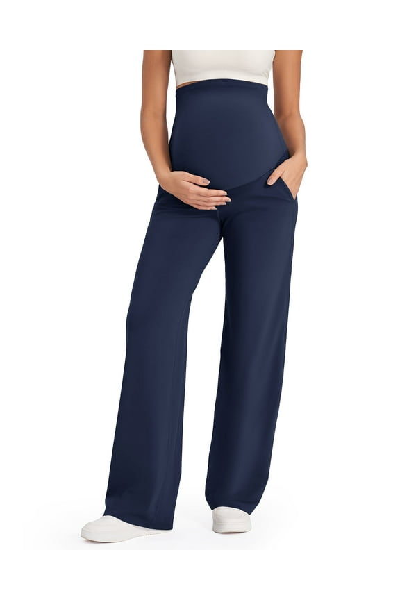 Maternity Pants Over The Belly Yoga Dress Work Pregnancy Pants Stretchy Lounge Wide Leg Trousers with Pockets