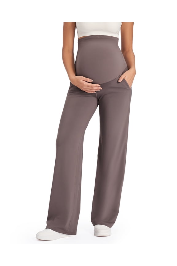 Maternity Pants Over The Belly Yoga Dress Work Pregnancy Pants Stretchy Lounge Wide Leg Trousers with Pockets