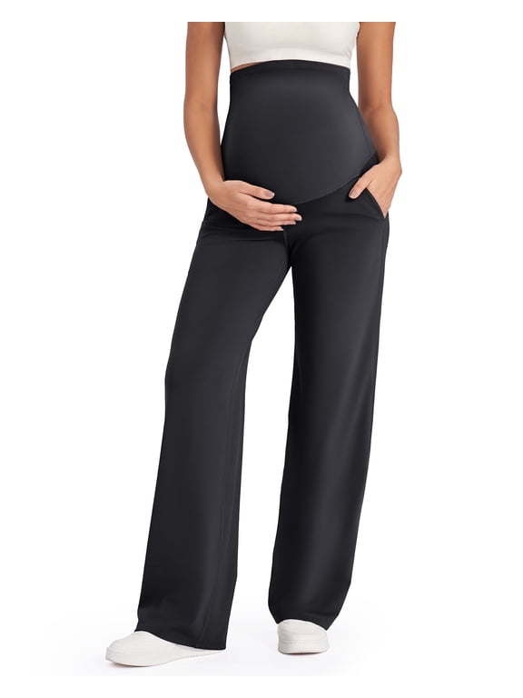 Maternity Pants Over The Belly Yoga Dress Work Pregnancy Pants Stretchy Lounge Wide Leg Trousers with Pockets
