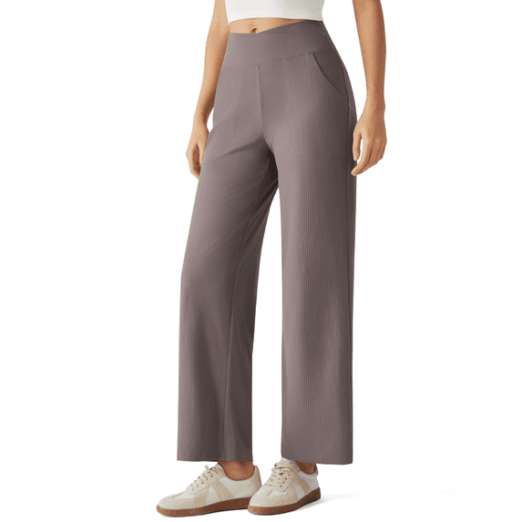 G4Free Ribbed Ankle Pants for Women 7/8 Length Wide Leg Yoga Pants with Pockets Casual Travel