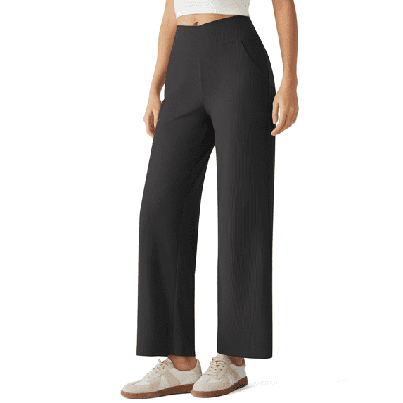 G4Free Ribbed Ankle Pants for Women 7/8 Length Wide Leg Yoga Pants with Pockets Casual Travel