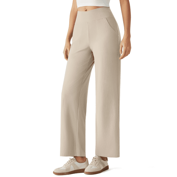 G4Free Ribbed Ankle Pants for Women 7/8 Length Wide Leg Yoga Pants with Pockets Casual Travel
