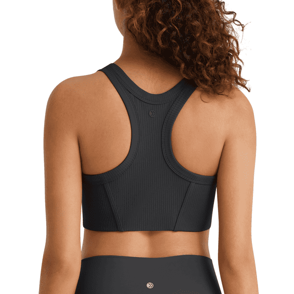 G4Free Ribbed Crewneck Sports Bras Padded for Women - Racerback Crop Tank Tops Workout Yoga Medium Impact