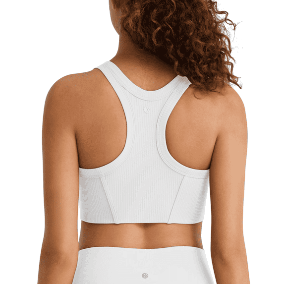 G4Free Ribbed Crewneck Sports Bras Padded for Women - Racerback Crop Tank Tops Workout Yoga Medium Impact