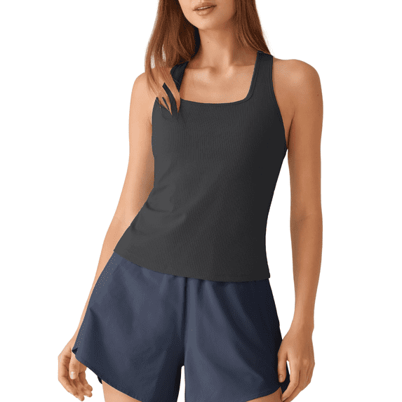 G4Free Ribbed Removable Built in Bra Workout Tank Tops Woman Racerback Square Neck Yoga Top Lightweight Athletic Tanks