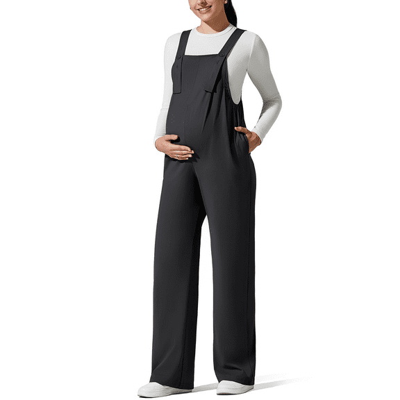 G4Free ShiftReady Maternity Jumpsuit Adjustable Strap Overalls Pregnancy Wide Leg Pants with Pockets