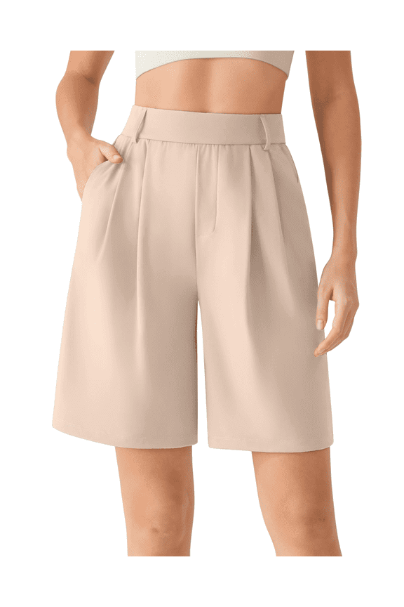 ShiftReady Shorts for Women Dressy Casual 7" - High Waisted Wide Leg Pleated Shorts with Pockets