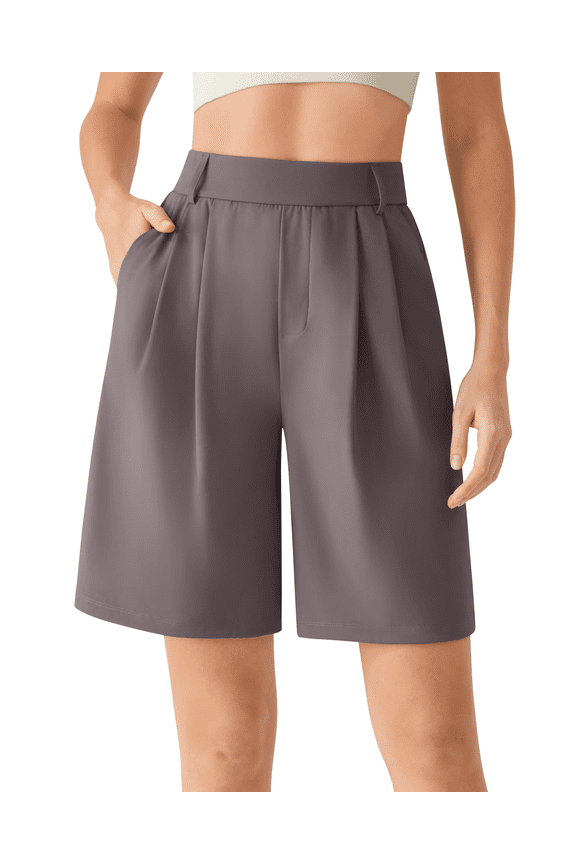 ShiftReady Shorts for Women Dressy Casual 7" - High Waisted Wide Leg Pleated Shorts with Pockets