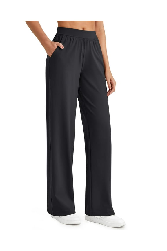 ShiftReady Women Trousers Yoga Pants with Pockets Wide Leg Stretchy Dress Pant Work Slack Petite/Regular/Tall