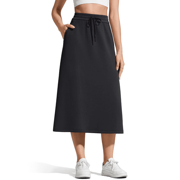 G4Free Smoofit A-Line Midi Skirts for Women Modal Soft Drawstring Maxi Skirt Long Casual Fall with 2 Pockets