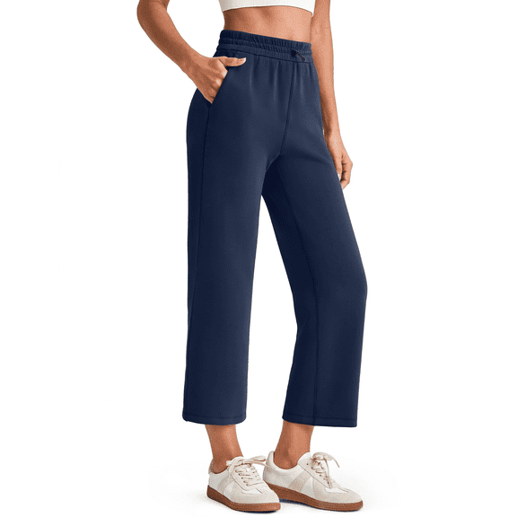 G4Free Smoofit Modal Soft Women Wide Leg Capri Sweatpants Adjustable Shockcord High Waist Casual Cropped Pants with Pockets