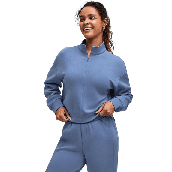 G4Free Smoofit Modal Soft Women's Half-Zip Pullover Mock Neck Long Sleeve Sweatshirts with Side Slits