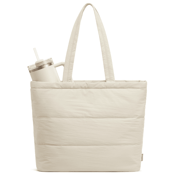 G4Free Tote Bag for Women, Puffer Casual Shoulder Bag with Cup Holder and Laptop Compartment for Travel, Work, Gym