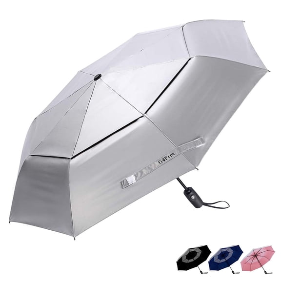 G4Free UPF 50+ UV Protection Travel Umbrella 42/46 Inch Windproof Silver Coating Sun Blocking Umbrella