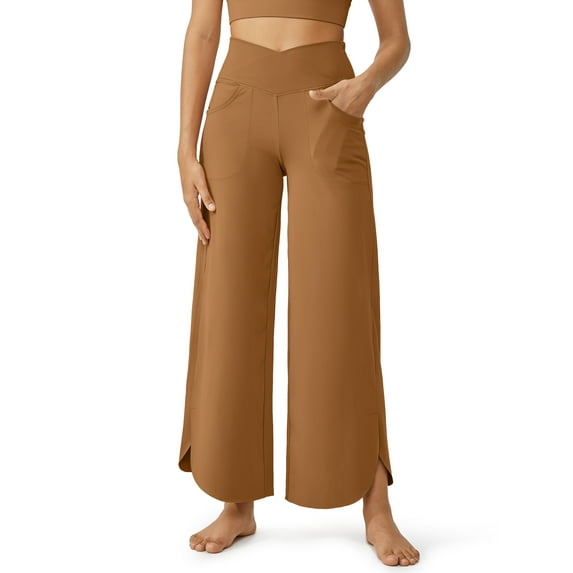 G4Free Wide Leg Pants for Women 29'' Loose Yoga Capri Pants Cross High Waist Dance Palazzo Casual Pants with Pockets