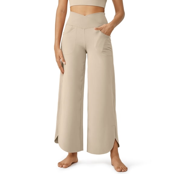 G4Free Wide Leg Pants for Women 29'' Loose Yoga Capri Pants Cross High Waist Dance Palazzo Casual Pants with Pockets