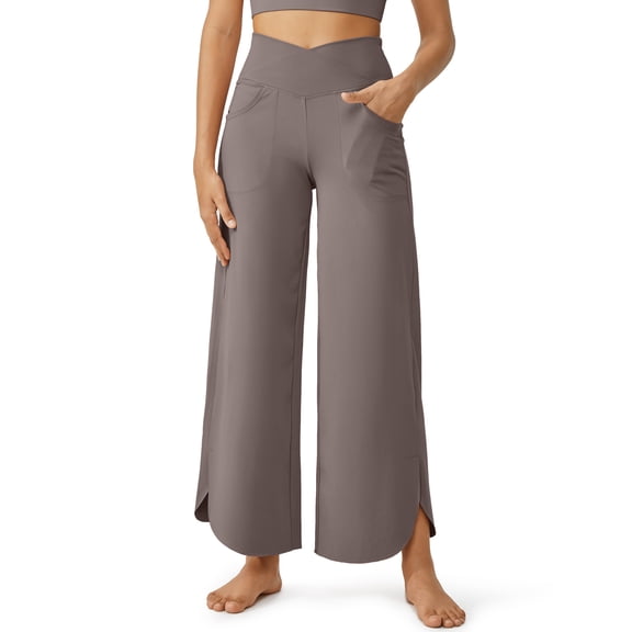 G4Free Wide Leg Pants for Women 29'' Loose Yoga Capri Pants Cross High Waist Dance Palazzo Casual Pants with Pockets