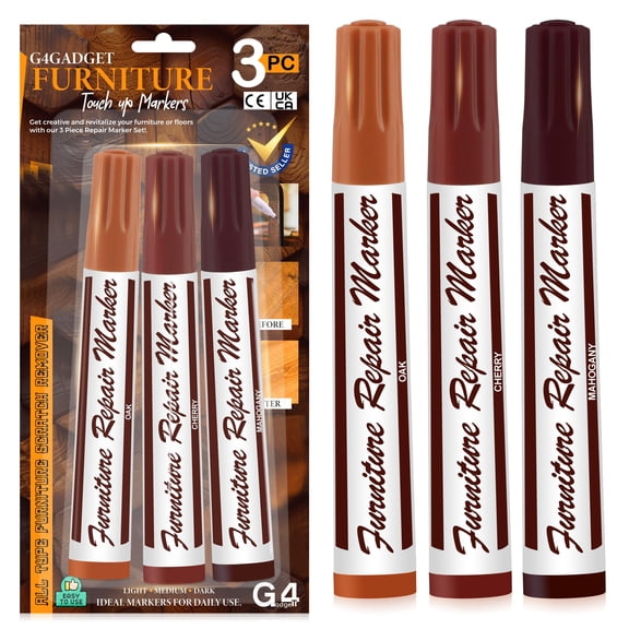 G4GADGET Furniture Touch-Up Markers 3 Pack - Wood Repair Pens for Scratches & Scuffs on Floors, Tables, Cabinets, & More - Light, Medium, Dark Shades