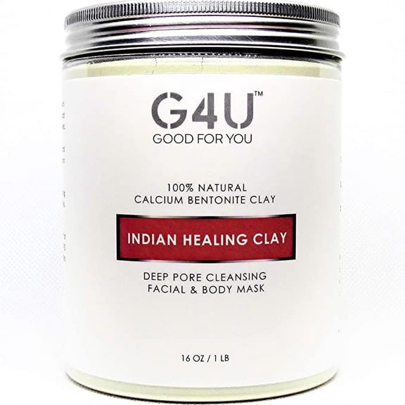 G4U Indian Healing Clay Calcium Bentonite Facial and Body Clay Mask Powder. Deep Pore Cleansing for Women and Men. For Use at Home, Spas and Salons. 16 Oz/1 Lb