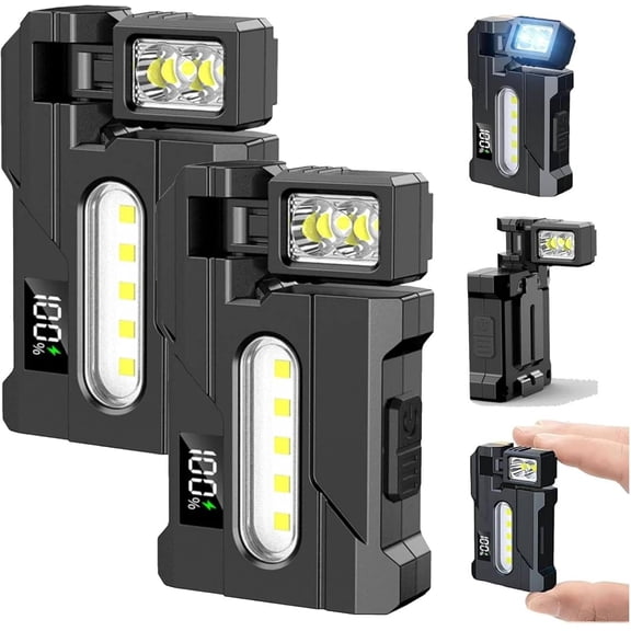 G5 EDC Flashlight, 1200 Lumens Rechargeable Mini LED Light with 180° Rotatable Magnet, 3 Modes Dual Light, Pocket Torch for Outdoor & Emergency(2Pcs)