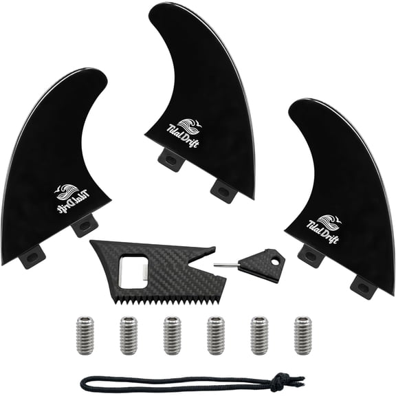 G5 Surfboard Fins, 35% Fiberglass Reinforced Nylon Thruster Set Compatible with FCS Bases, High-Pressure Molded for Stiff Flex &3 Fins with 4-in-1 Multi-Tool & 6 Spare Screws - Black
