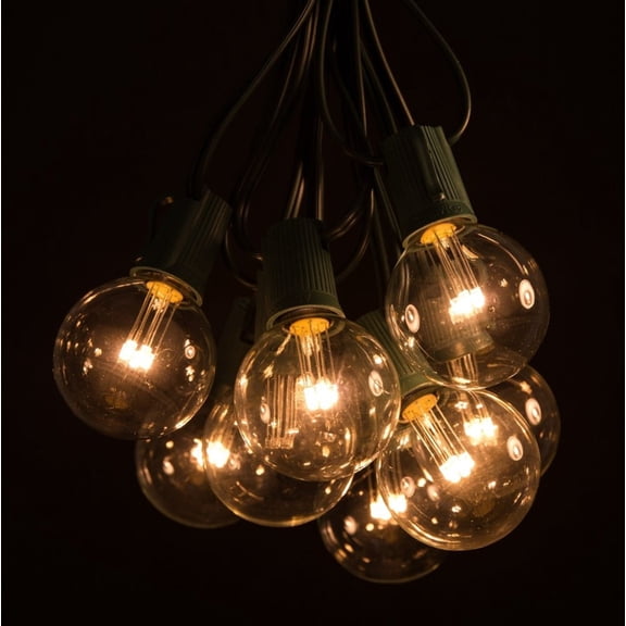 G50 LED Warm White String Lights with Green Wire