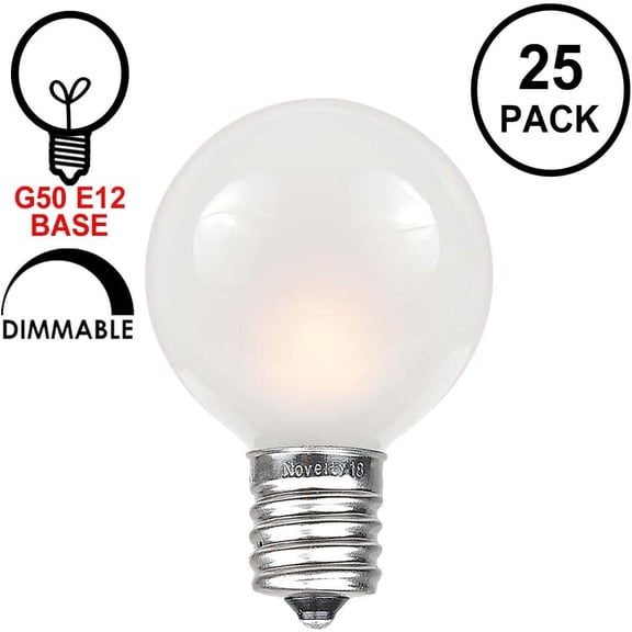 G50 Outdoor Globe Replacement Bulbs, E12/C7 Base, Frosted White, 25 Pack
