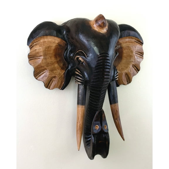 G6 Collection 12" Wooden Brown Elephant Wall Statue Sculpture Hanging Home Decor Hand Carved Handmade Accent Decoration Wood Size: 12" tall x 12" wide x 4.5" deep