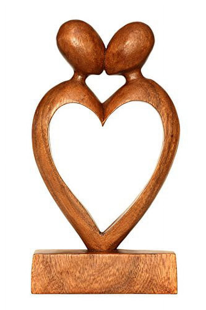 12" Handcrafted Suar Wood Loving Couple Sculpture