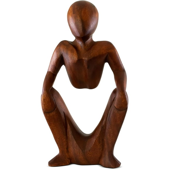 G6 Collection 12" Wooden Handmade Abstract Sculpture Statue Handcrafted - Squatting Man - Gift Art Decorative Home Decor Figurine Artwork Accent Decoration Hand Carved Squatting Man