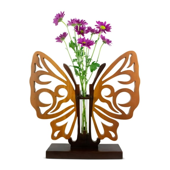 G6 Collection 16" Handmade Wooden Butterfly Vase Decor Hand Carved Decorative Accent Handcrafted Art Home Decoration Gift Butterfly