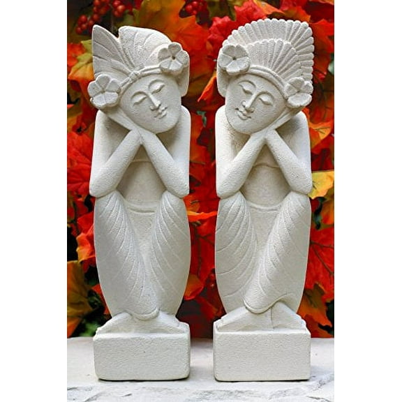G6 Collection Hand Carved Limestone Sculpture Set of 2, a Man and a Woman Dreaming Limestone Statue Home Decor Handmade Handcrafted Gift Art Decorative Figurine Accent Decoration Stone (12" Tall)