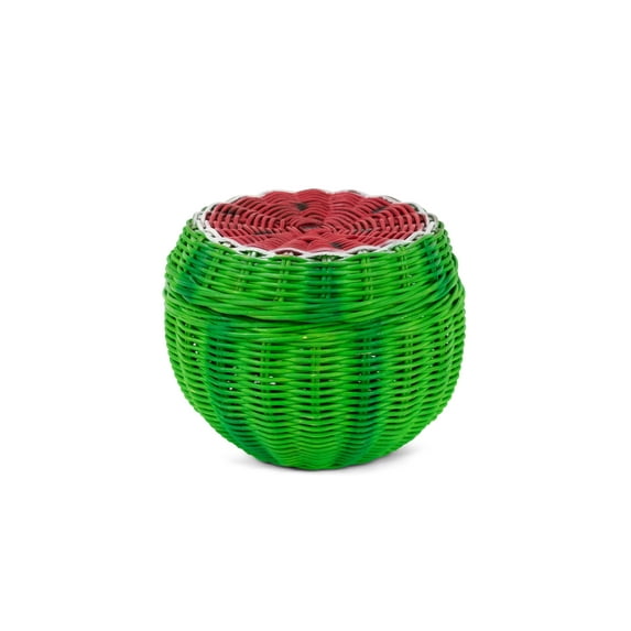 G6 Collection Hand Woven Watermelon Rattan Storage Basket with Lid Decorative Bin Home Decor Shelf Organizer Cute Handmade Handcrafted Gift Art Decoration Wicker