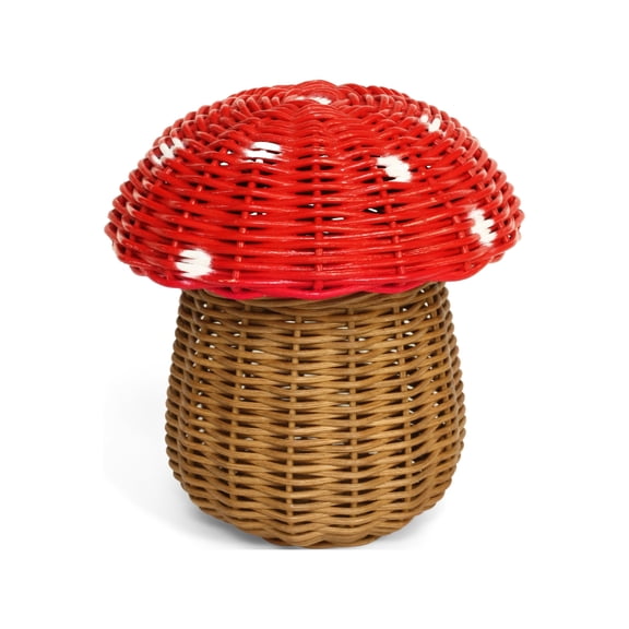 G6 Collection Mushroom Rattan Storage Basket with Lid Bin Home Decor Hand Woven Shelf Organizer Cute Handmade Wicker