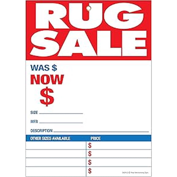 G60RUG Rug Sale Grommet Reinforced (Brass Ring) 5"x7" Pack of 100 Business Store Signs Cards Flooring , Carpet, and Furniture