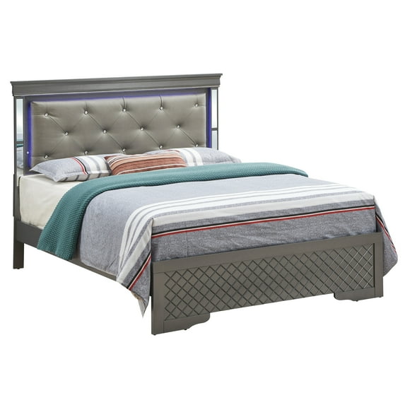 Black G6702c-fb3 Full Bed With Led Headboard Illumination, Faux Leather, Textured , Different Sizes For Your Shopping Online Lighted Bed, Leather Multiple Provided