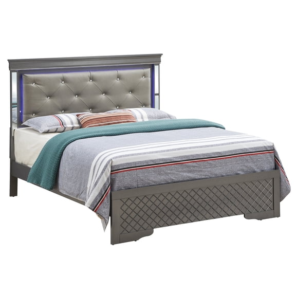 Black G6702c-fb3 Full Bed With Led Headboard Illumination, Faux Leather, Textured , Different Sizes For Your Shopping Online Lighted Bed, Leather Multiple Provided