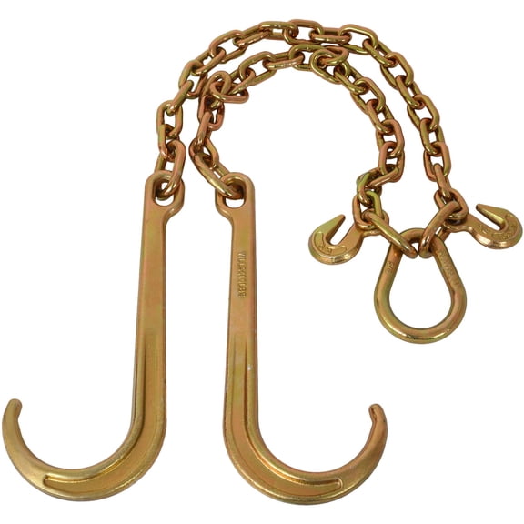 G70 Tow Chain with J Hooks for Flatbed Truck Trailer Safety - 5/16 x 2 4700 lbs Working Load Limit, Gold Zinc Plated Steel