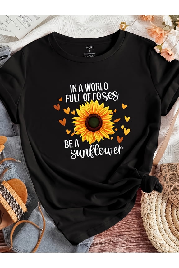 G7037 2023 New Arrival Small Version Sunflower Print T-Shirt