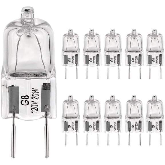 BOGAO G8 Light Bulbs 20Watt 120Volt Halogen Bulb Base Bi-Pin Shorter 1-3/8" (1.38") Length 20W T4 JCD Warm White Under Cabinet Puck Lighting Replacements,10Pack
