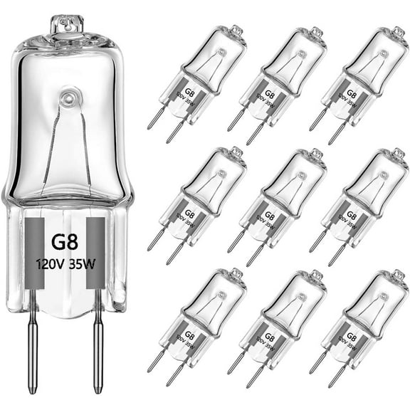 G8 Light Bulbs 35Watt 120Volt Halogen Light Bulb G8 Base Bi-Pin Shorter 35W T4 JCD Warm White Under Cabinet Puck Lighting Replacements,10Pack