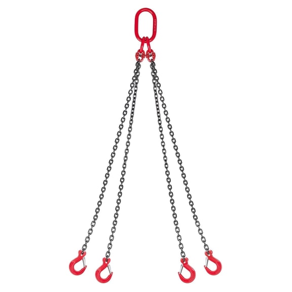 G80 Alloy Steel 4 Leg Grab Hook Lifting Chain Sling 1/4 Inch x 5 Feet 6600 LBS Capacity Adjustable Heavy Duty for Hoist Cargo Security Towing