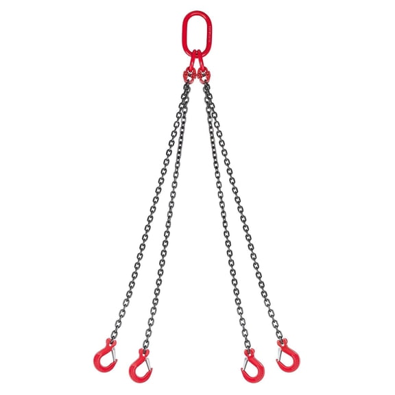 G80 Alloy Steel 4 Leg Grab Hook Lifting Sling 1/4 in x 5 ft 6600LBS Capacity Adjustable Chain Hoist for Cargo Towing