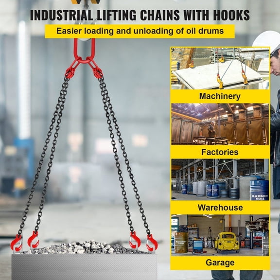 G80 Chain Sling 5/16 inch x 5 ft Lifting Chains with Hooks 11000 lbs 5 Ton Capacity 4 Leg Grab Hooks for Engine Hoist Lift