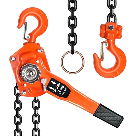 G80 Heavy Duty Manual Lever Chain Hoist, 6600 LBS / 3T 10 FT Chain Hoist, Chain Come Along Winch Ratchet Hoist with 360° Rotation, Orange